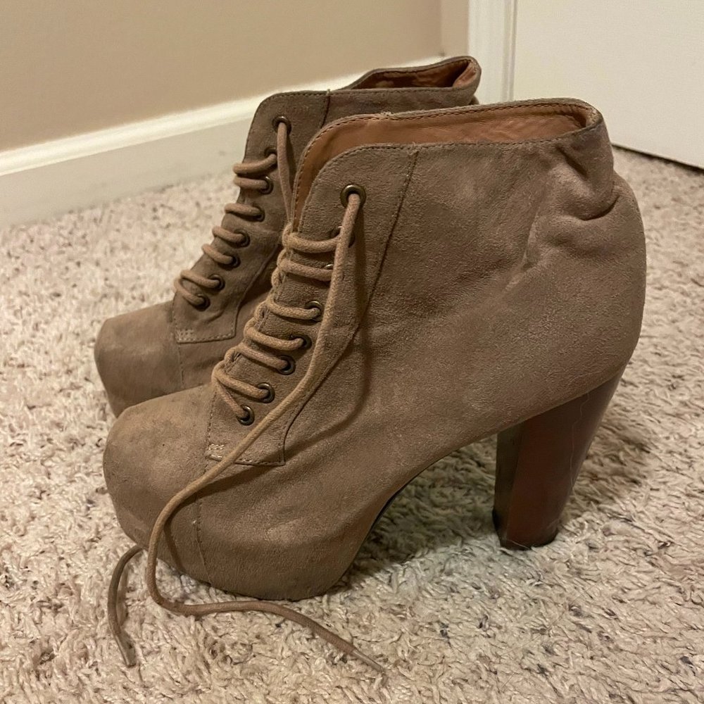 Tan Faux Suede Lita Platform Lace Up Ankle Booties Sz 6.5
